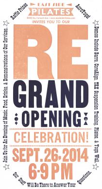 Flyer for East Side Pilates Grand Opening
